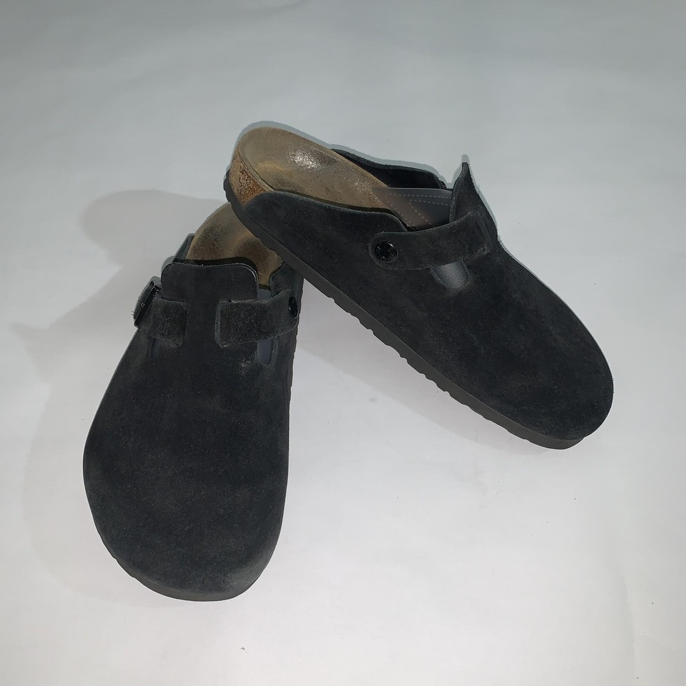 Birkenstock Clog Shoes Womens Size 8 Black Suede Boston Slip On Comfort Casual